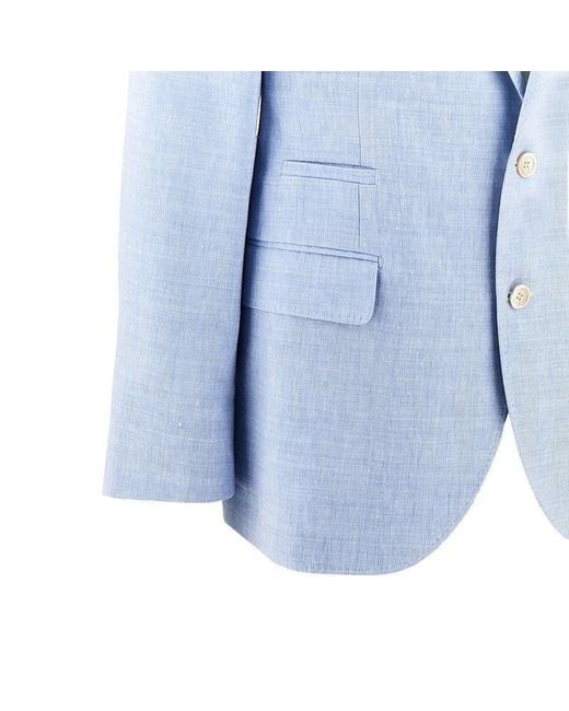 Brunello Cucinelli Blue Mélange Chevron Twill Single-Breasted Jacket for men