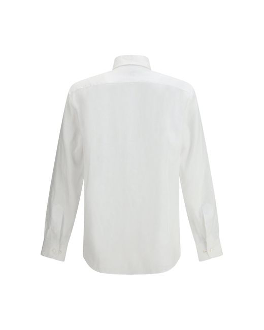 Etro White Linen Shirt With Contrasting Pegaso Embroidery Logo for men