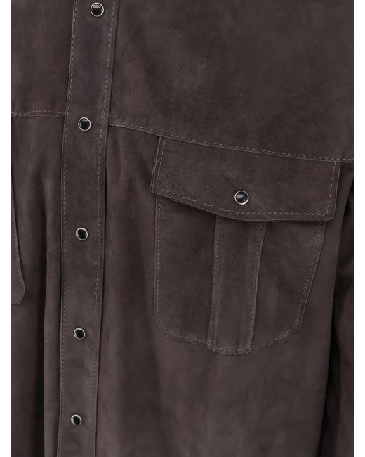 DFOUR® Brown Suede Shirt for men