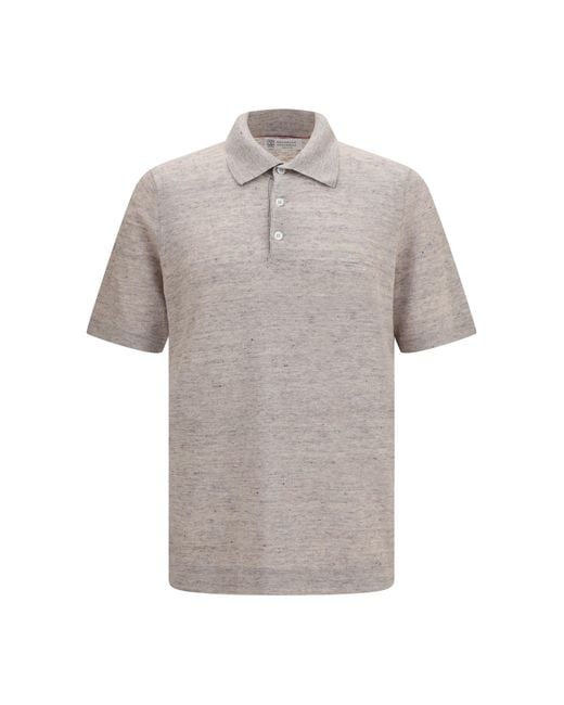 Brunello Cucinelli Gray Linen Polo for men