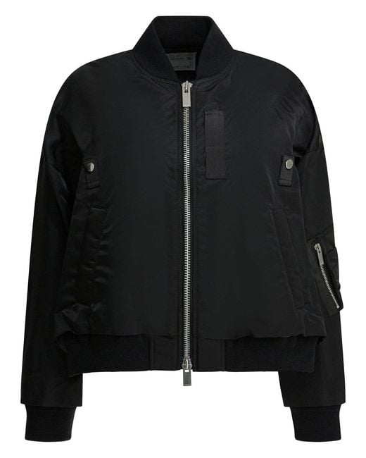 Sacai Black Nylon Zippered Bomber Jacket