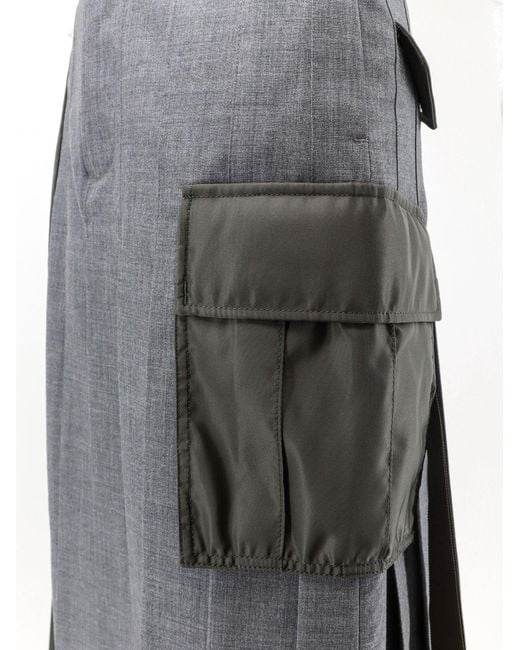 Sacai Gray Pleated Wool Blend Skirt