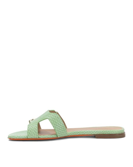 Santoni Green Goat Cow Leather Sandals