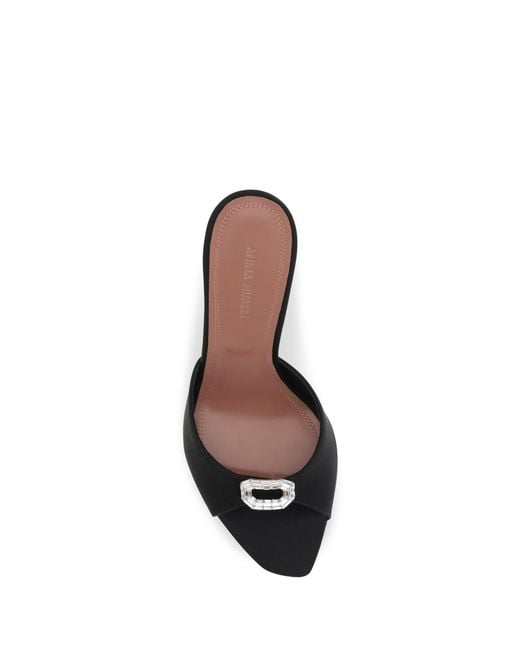 AMINA MUADDI Black Mule Sandals Camelia Satin