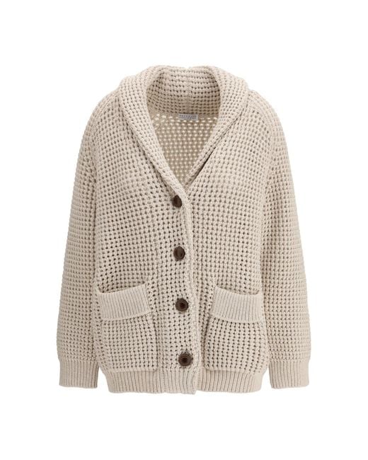 Brunello Cucinelli White Cotton Feather Cardigan