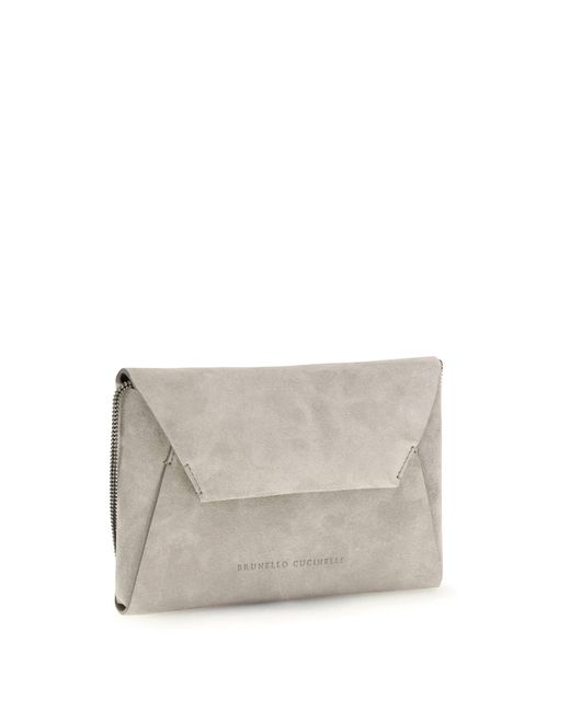 Brunello Cucinelli Gray Bc Duo Suede Clutch Bag