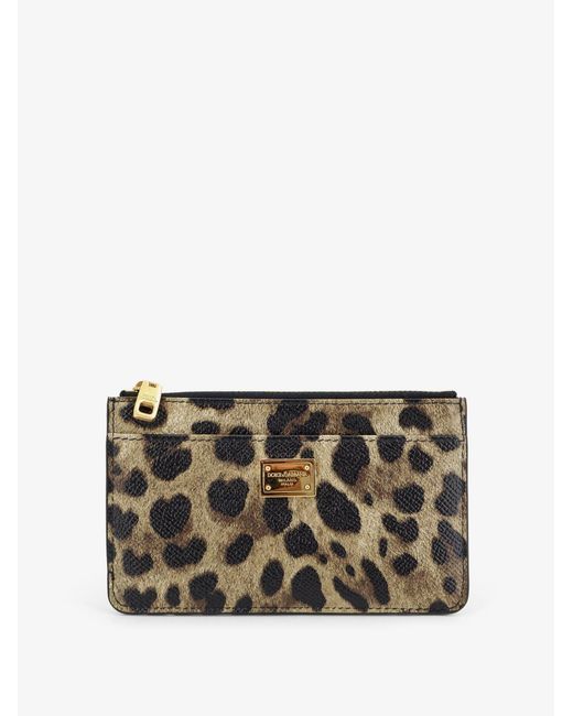 Women's Grey Dolce & Gabbana Hammered Leather Card Holder With Animal Print