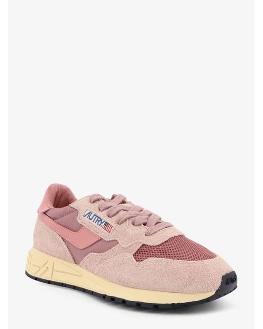 Autry Pink Reelwind Low Mesh And Suede Sneakers