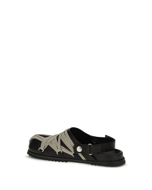 Rick Owens White Mules Megalace Leather
