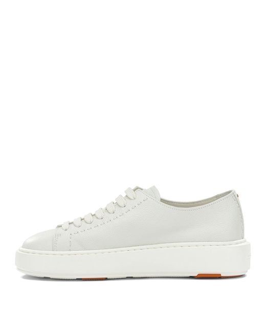 Santoni White Calf Leather Rubber Sneakers