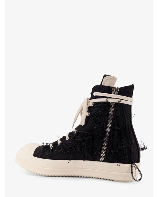 Rick Owens Black Destroyed Effect Denim Sneakers for men