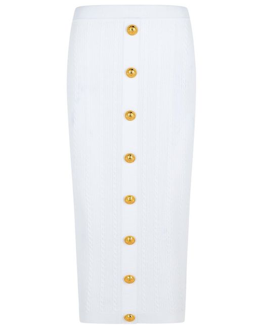 Balmain White Long Skirt