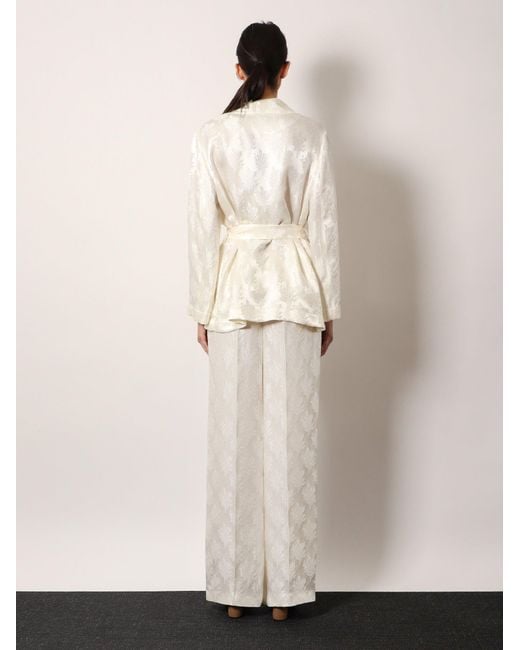 Fendi White Jacquard Silk Blazer With Floral Motif