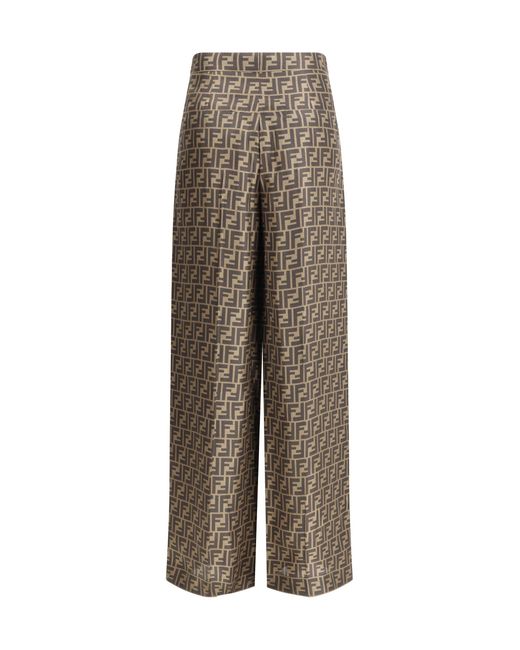 Fendi Natural Monogram Pattern Silk Pants