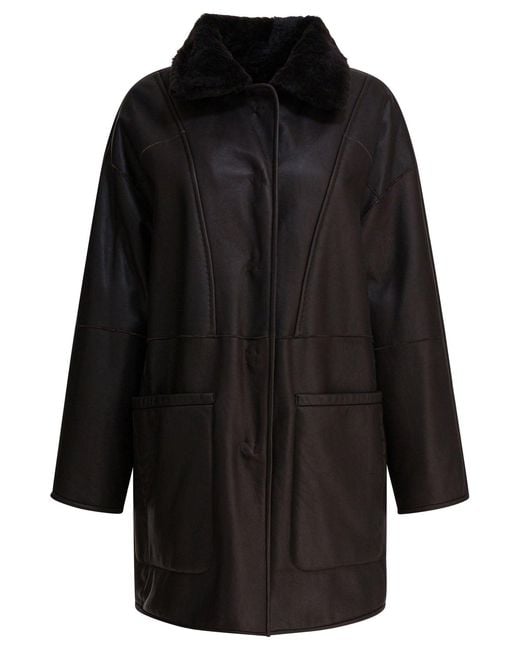 Max Mara Black Long Shearling Coat