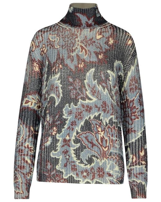 Etro Gray Multicolored Wool Turtleneck Sweater