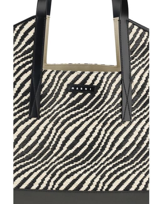 Marni Multicolor Raffia Effect Fabric Tote Bag