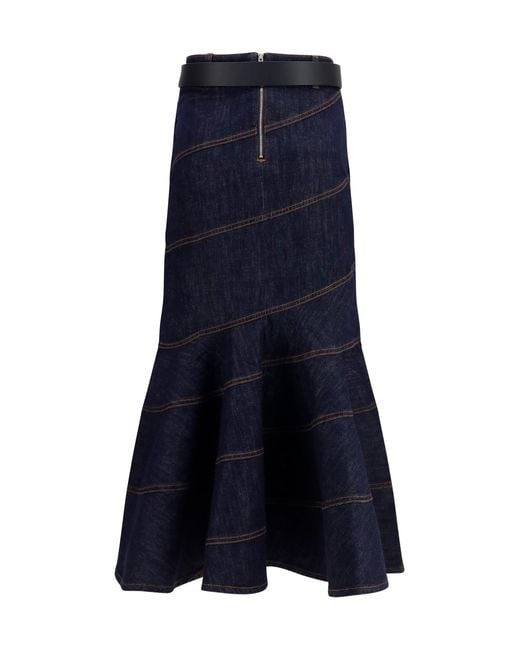 Self-Portrait Blue Denim Midi Skirt With Belt