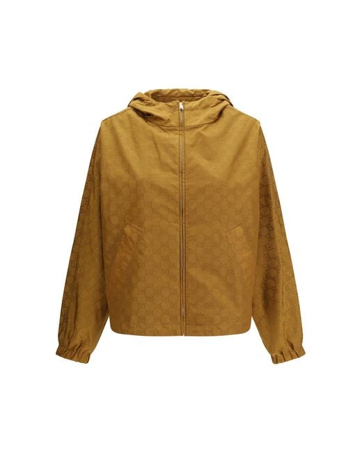 Gucci Natural Short Technical Jacquard Jacket With All-Over Gg Motif