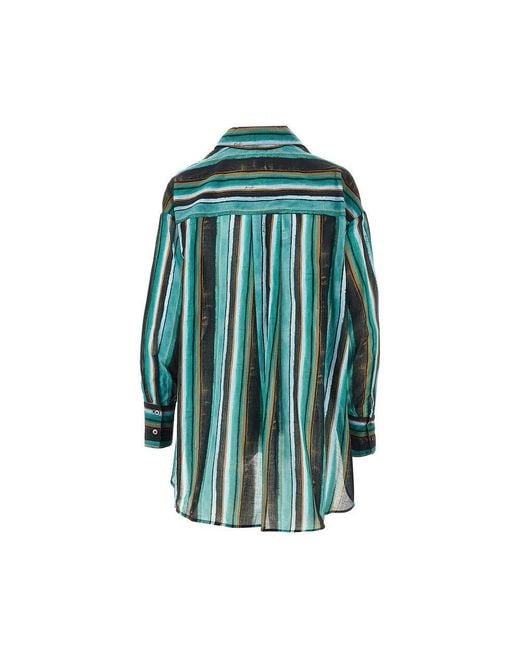 Pinko Blue Striped Print Muslin Shirt