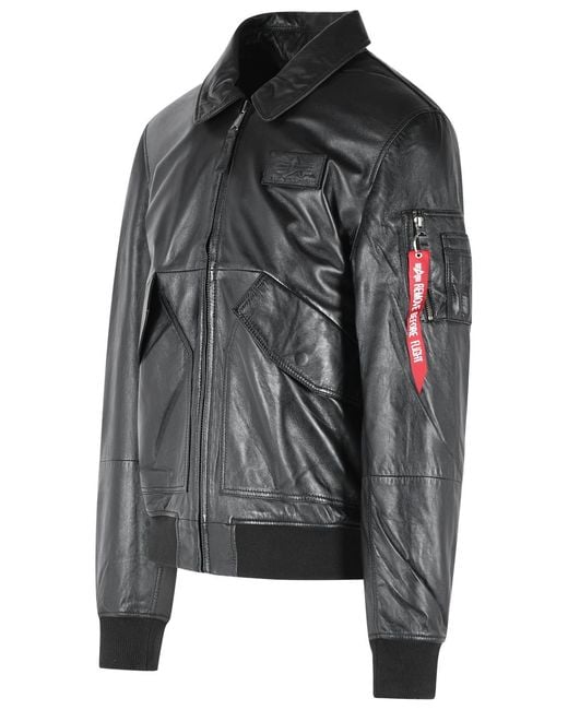 Alpha Industries Gray Cwu Leather Jacket for men