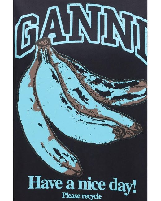 Ganni Blue Banana Cotton T-Shirt
