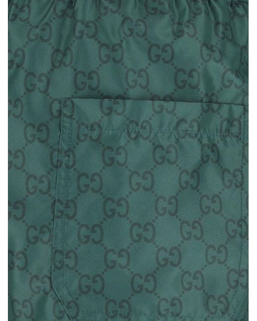 Gucci Green Gg Nylon Swim Trunks for men
