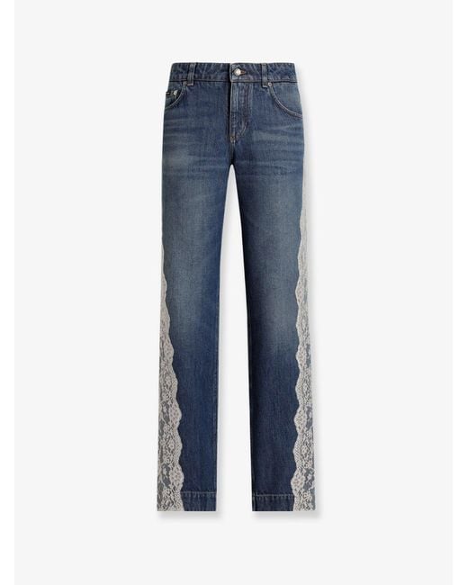 Dolce & Gabbana Blue Denim Jeans With Lace Profiles