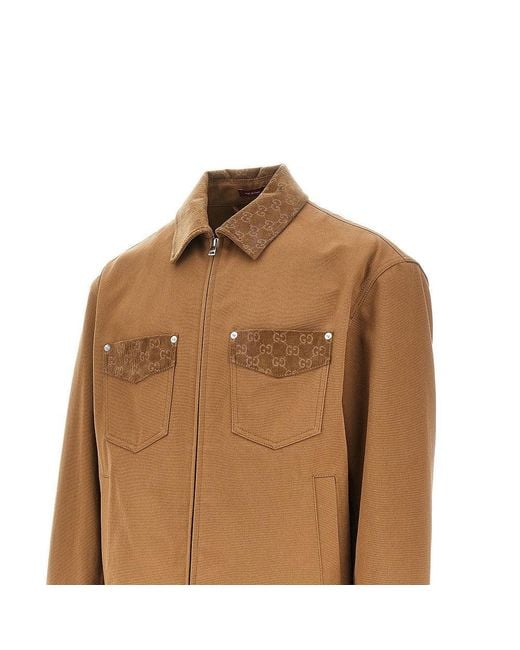 Gucci Brown Canvas Jacket With Corduroy Details for men
