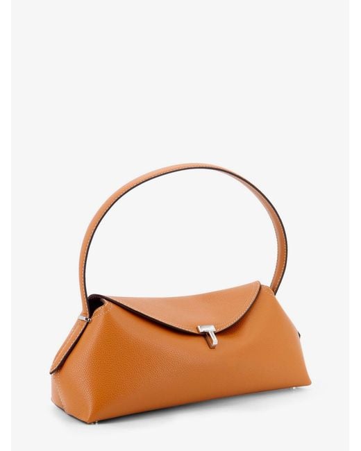 Totême  Brown T-Lock Hammered Leather Shoulder Bag
