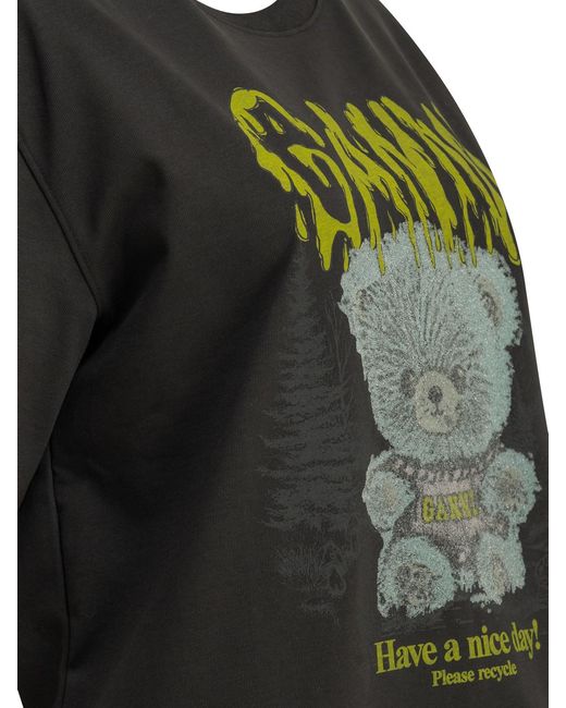 Ganni Green "Forest Teddy" Crew-Neck T-Shirt