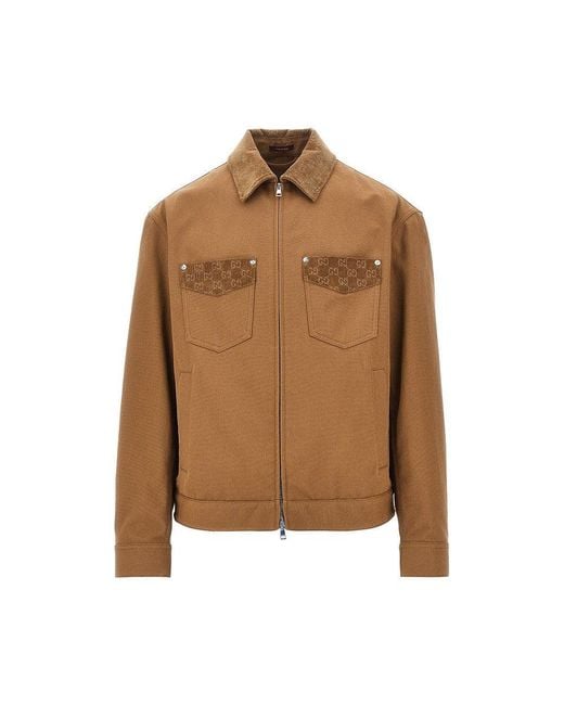 Gucci Brown Canvas Jacket With Corduroy Details for men