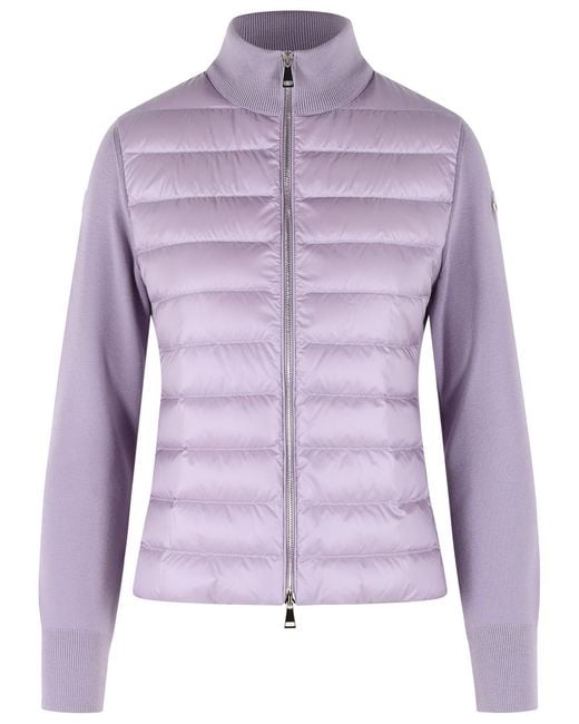 Moncler Purple Padded Virgin Wool Cardigan With Lilac Zip