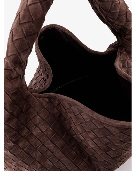 Bottega Veneta Brown Hop Suede Shoulder Bag With Intrecciato Motif