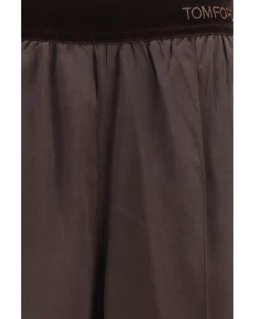 Tom Ford Brown Stretch Silk Satin Pants