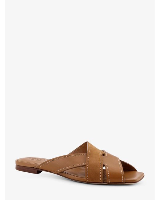 Tod's Brown Leather Sandals With Suede Detail