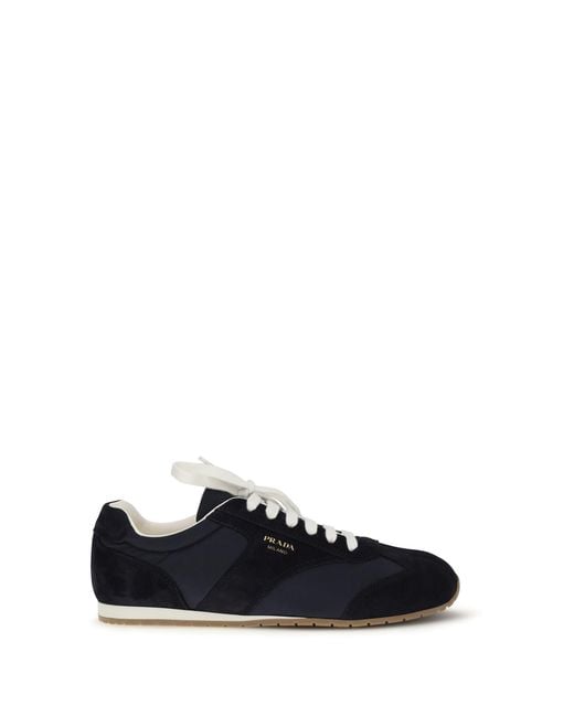 Prada White Suede And Fabric Sneakers