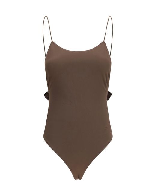 Jacquemus Brown Cabana One-Piece Swimsuit With Ruffles