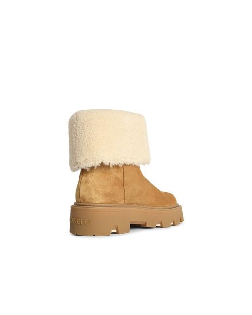 Moncler Natural 'Aurea' Suede Ankle Boots And Camel Shearling