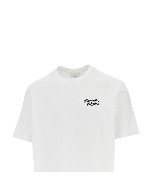 Maison Kitsuné White Maison Kitsuné Handwriting Embroidery T-Shirt for men