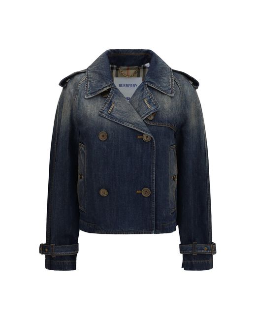 Burberry Blue Cropped Double-Breasted Denim Jacket