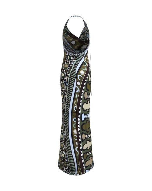 Emilio Pucci White Long Silk-Blend Printed Dress