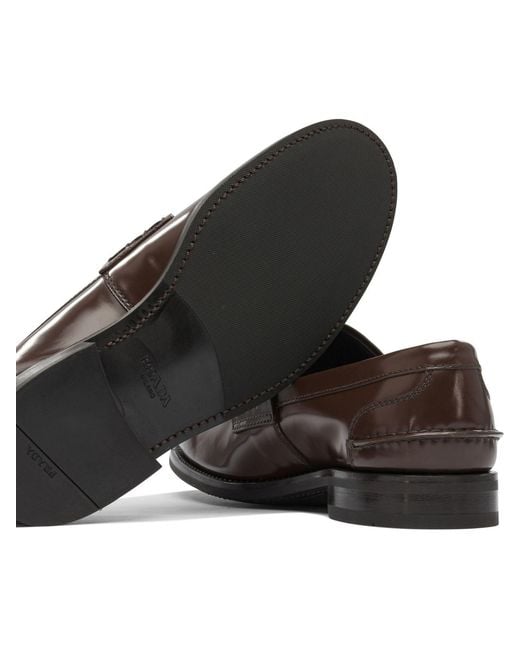 Prada Brown Shiny Leather Loafers for men