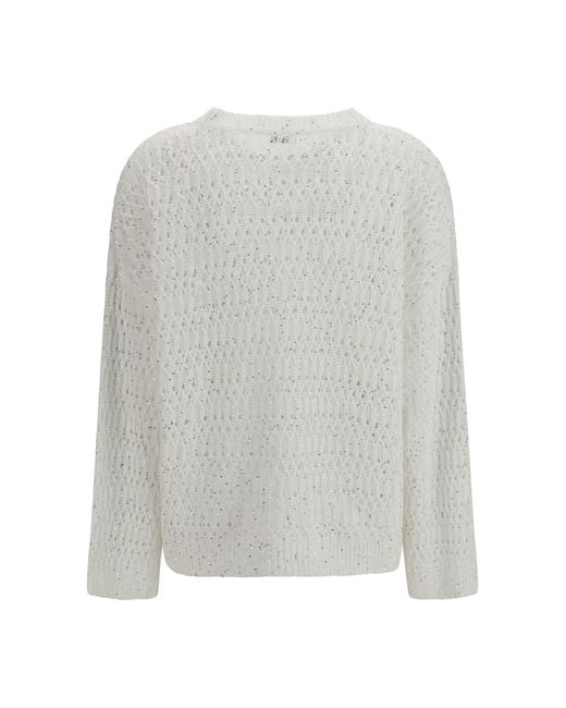 Brunello Cucinelli White Openwork Sweater
