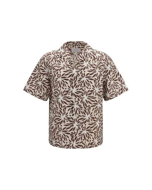 Prada Brown Printed Cotton Bowling Shirt for men