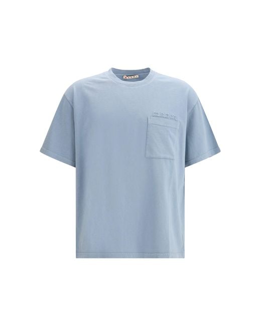 Marni Blue Cotton Jersey T-Shirt With Chest Pocket for men