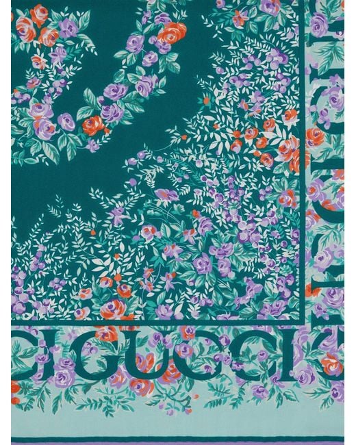 Gucci Blue Gg Rose Silk Foulard