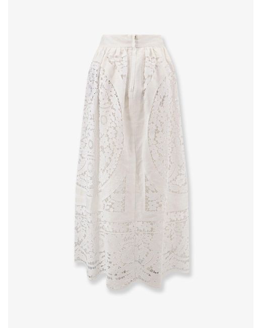 Dolce & Gabbana White Linen And Cotton Skirt With Laces Embroidery