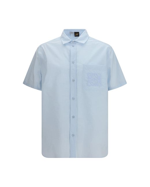 Men's Blue Short-Sleeve Cotton Blend Shirt