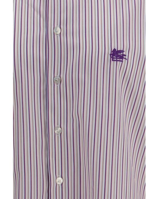 Etro Purple Roma Striped Cotton Shirt With Pegaso Logo for men